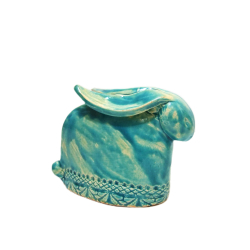 Zając ceramiczny Ręcznie wykonany Niebieski 10x15cm Art